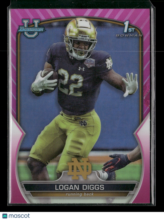 2022 Bowman Chrome University Football Logan Diggs #38 Pink Refractor 1st Bowman
