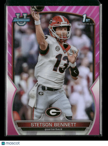 2022 Bowman Chrome University Football Stetson Bennett #39 Pink Refractor 1st Bowman