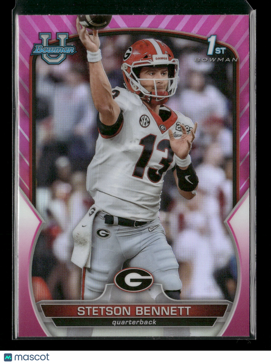 2022 Bowman Chrome University Football Stetson Bennett #39 Pink Refractor 1st Bowman