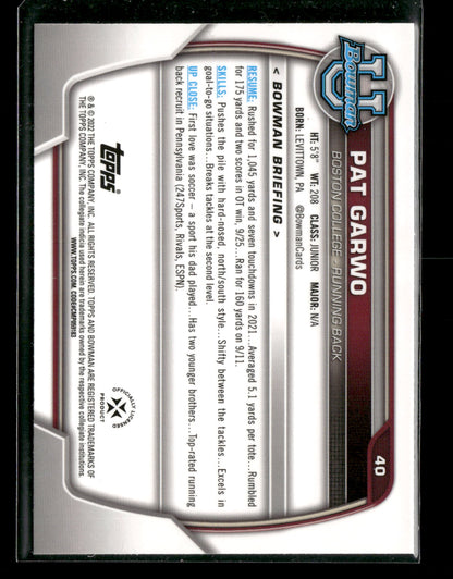 2022 Bowman Chrome University Football Pat Garwo #40 Pink Refractor 1st Bowman