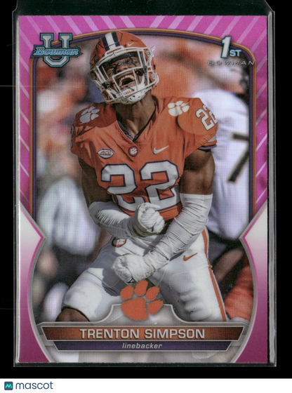 2022 Bowman Chrome University Football Trenton Simpson #45 Pink Refractor 1st Bowman