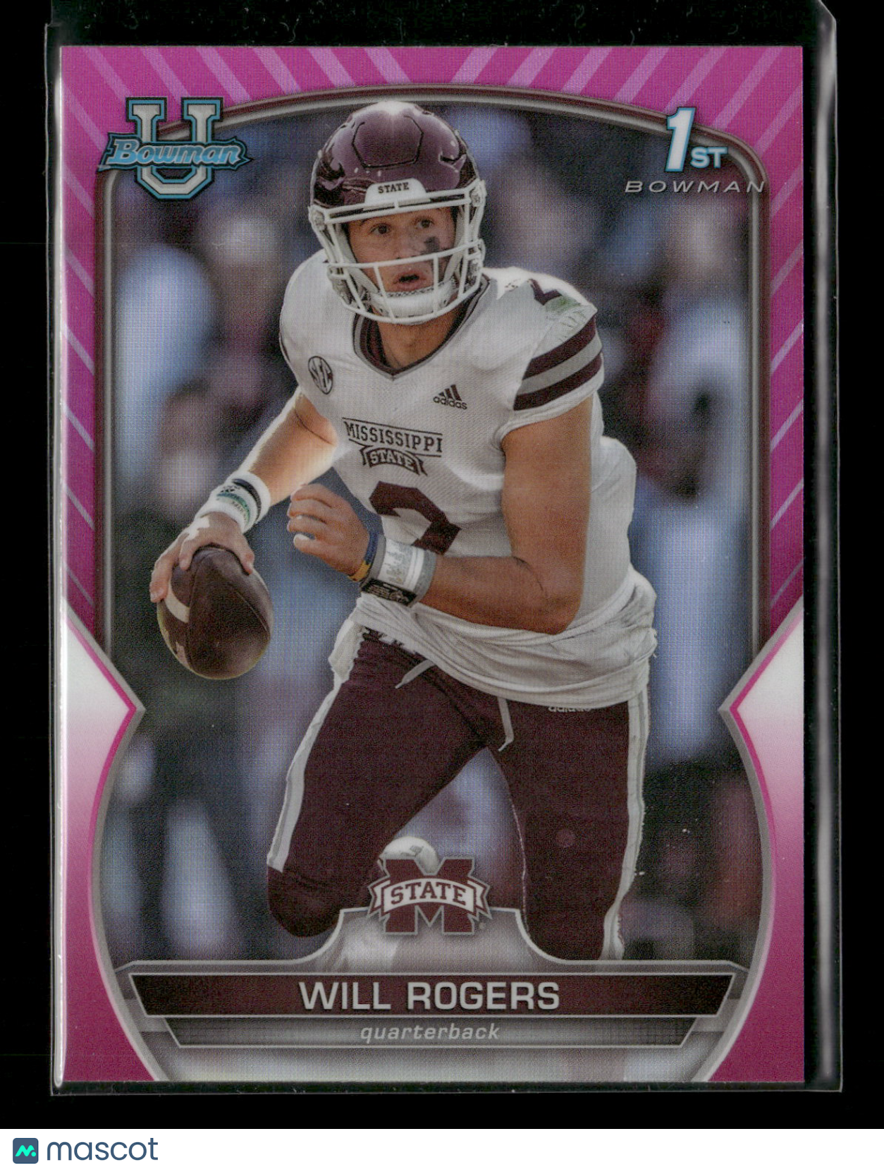 2022 Bowman Chrome University Football Will Rogers #46 Pink Refractor 1st Bowman