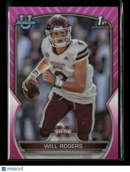 2022 Bowman Chrome University Football Will Rogers #46 Pink Refractor 1st Bowman