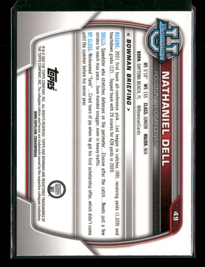 2022 Bowman Chrome University Football Nathaniel Dell #49 Pink Refractor 1st Bowman