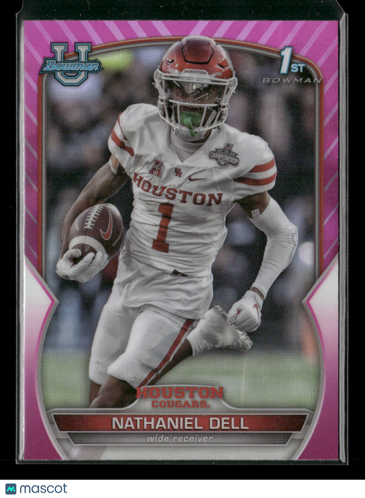 2022 Bowman Chrome University Football Nathaniel Dell #49 Pink Refractor 1st Bowman