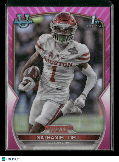 2022 Bowman Chrome University Football Nathaniel Dell #49 Pink Refractor 1st Bowman