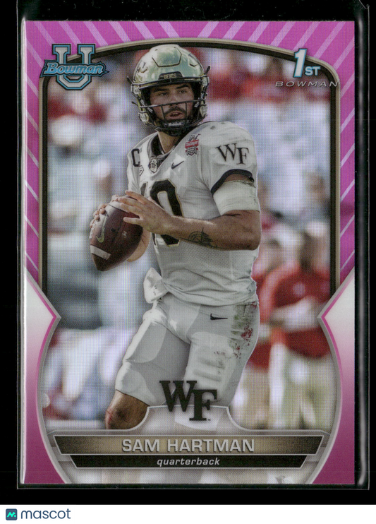 2022 Bowman Chrome University Football Sam Hartman #51 Pink Refractor 1st Bowman