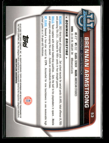2022 Bowman Chrome University Football Brennan Armstrong #53 Pink Refractor 1st Bowman