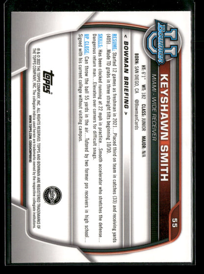 2022 Bowman Chrome University Football Keyshawn Smith #55 Pink Refractor 1st Bowman