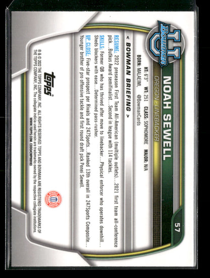 2022 Bowman Chrome University Football Noah Sewell #57 Pink Refractor 1st Bowman