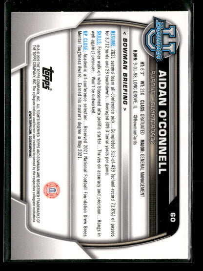 2022 Bowman Chrome University Football Aidan O'Connell #60 Pink Refractor 1st Bowman