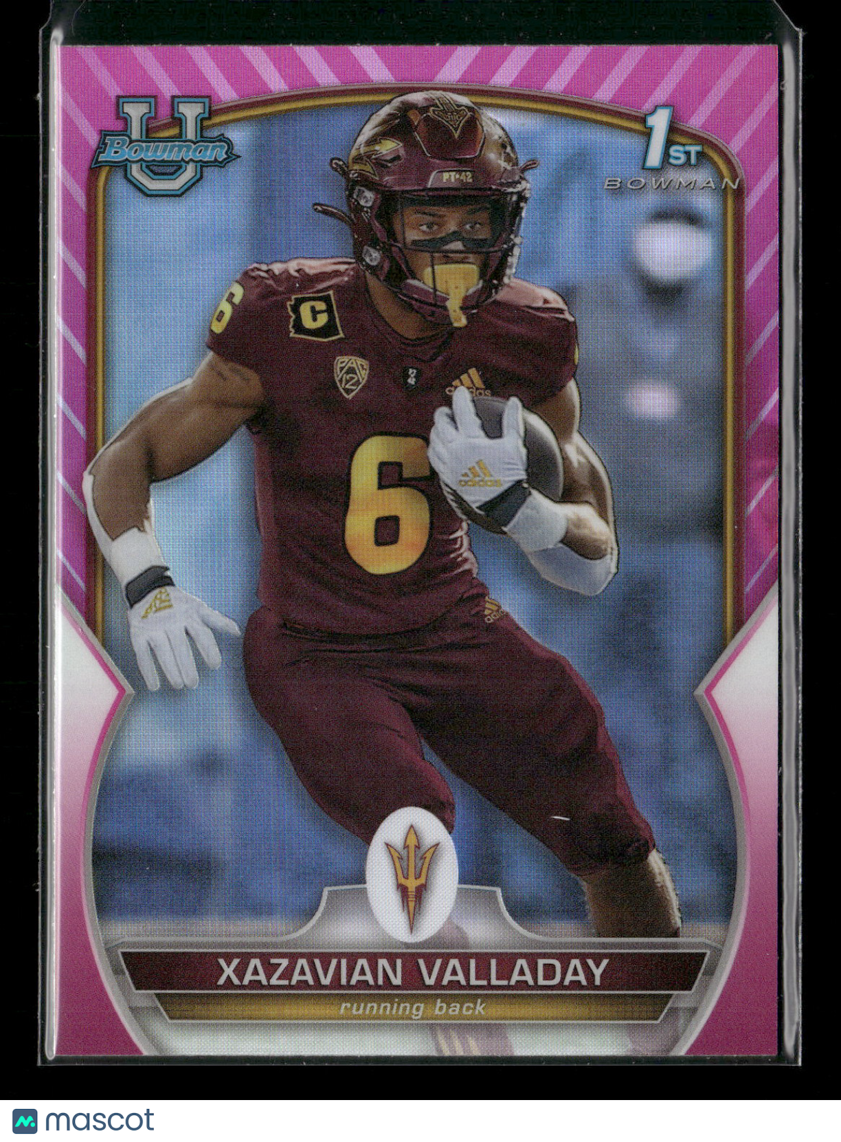 2022 Bowman Chrome University Football Xazavian Valladay #64 Pink Refractor 1st Bowman