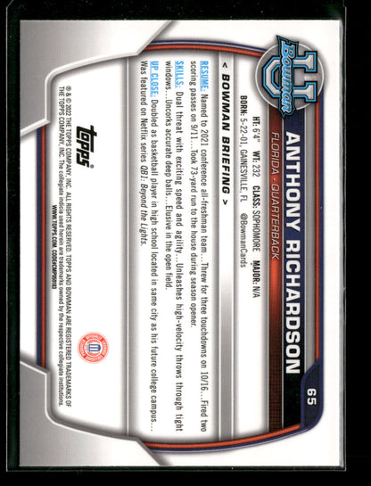 2022 Bowman Chrome University Football Anthony Richardson #65 Pink Refractor 1st Bowman