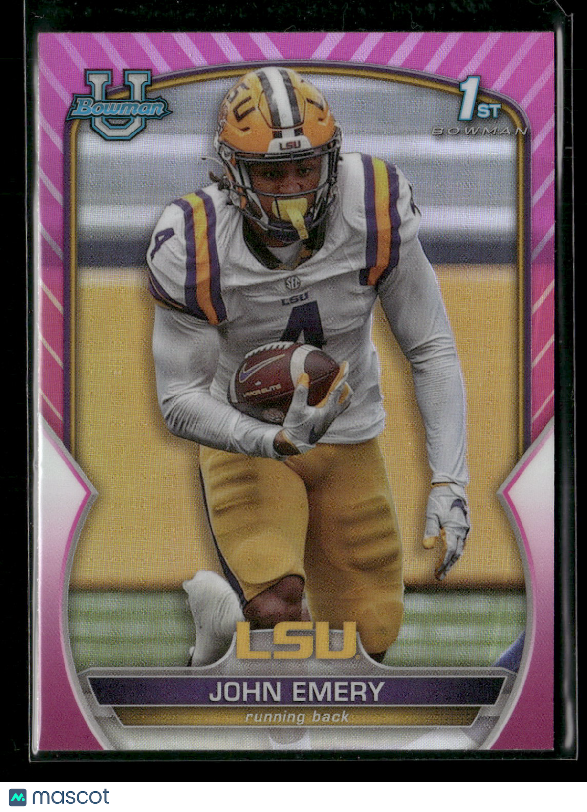 2022 Bowman Chrome University Football John Emery #67 Pink Refractor 1st Bowman