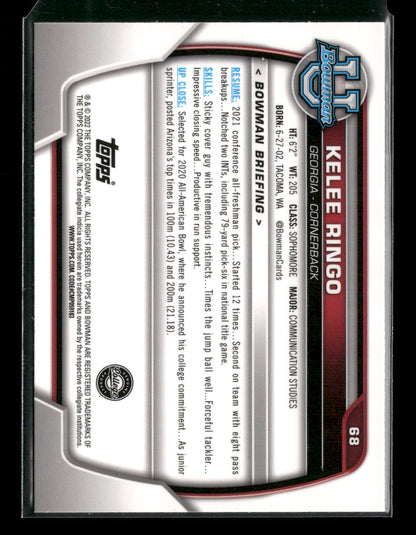 2022 Bowman Chrome University Football Kelee Ringo #68 Pink Refractor 1st Bowman