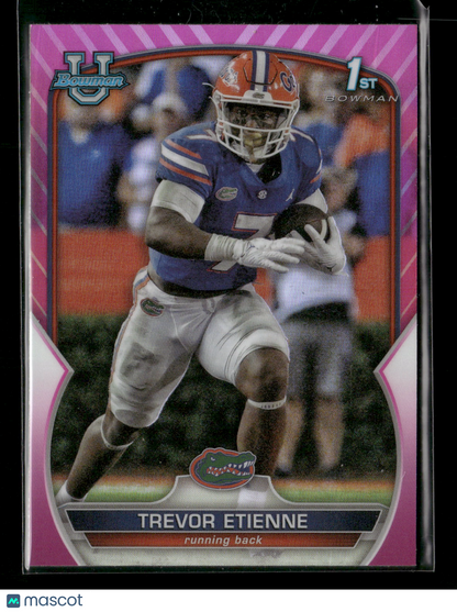 2022 Bowman Chrome University Football Trevor Etienne #69 Pink Refractor 1st Bowman