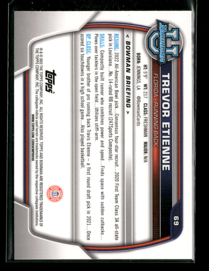 2022 Bowman Chrome University Football Trevor Etienne #69 Pink Refractor 1st Bowman