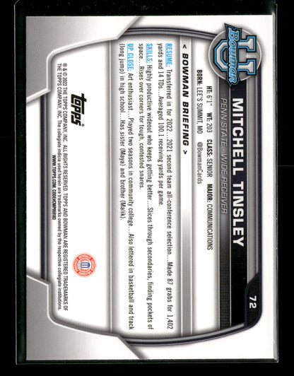 2022 Bowman Chrome University Football Mitchell Tinsley #72 Pink Refractor 1st Bowman
