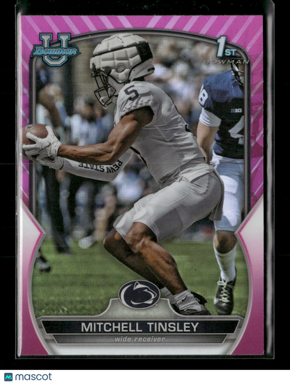 2022 Bowman Chrome University Football Mitchell Tinsley #72 Pink Refractor 1st Bowman