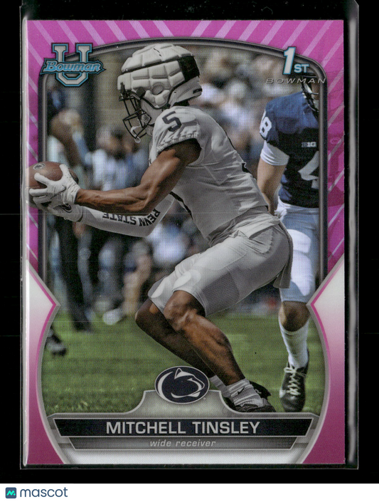 2022 Bowman Chrome University Football Mitchell Tinsley #72 Pink Refractor 1st Bowman