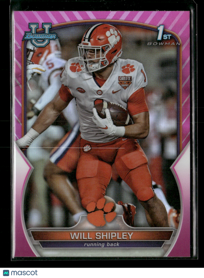 2022 Bowman Chrome University Football Will Shipley #73 Pink Refractor 1st Bowman