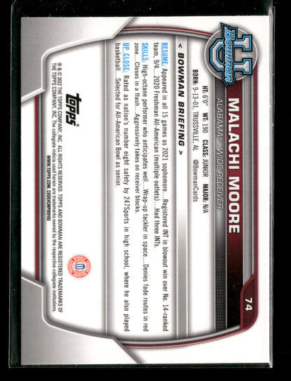 2022 Bowman Chrome University Football Malachi Moore #74 Pink Refractor 1st Bowman