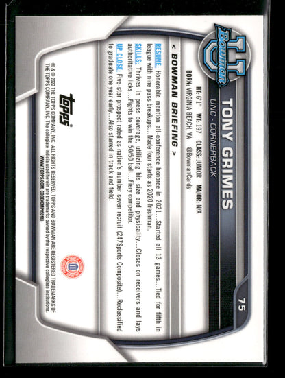 2022 Bowman Chrome University Football Tony Grimes #75 Pink Refractor 1st Bowman