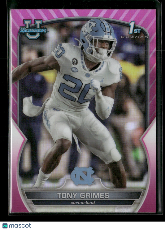 2022 Bowman Chrome University Football Tony Grimes #75 Pink Refractor 1st Bowman