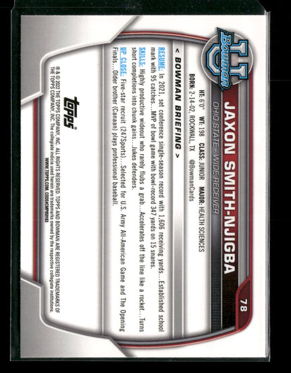 2022 Bowman Chrome University Football Jaxon Smith-Njigba #78 Pink Refractor 1st Bowman