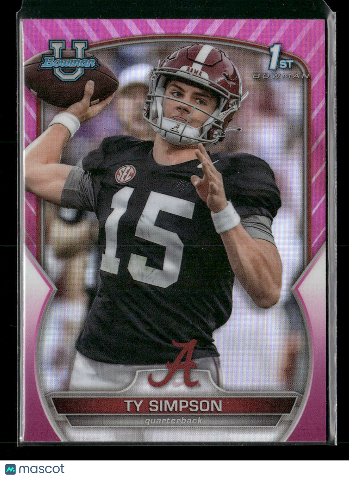 2022 Bowman Chrome University Football Ty Simpson #80 Pink Refractor 1st Bowman