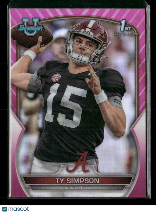 2022 Bowman Chrome University Football Ty Simpson #80 Pink Refractor 1st Bowman