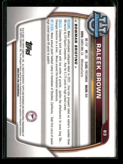 2022 Bowman Chrome University Football Raleek Brown #83 Pink Refractor 1st Bowman