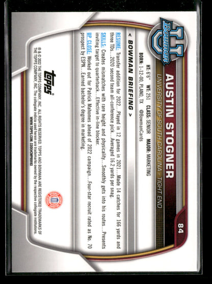 2022 Bowman Chrome University Football Austin Stogner #84 Pink Refractor 1st Bowman