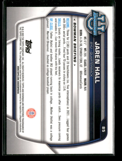 2022 Bowman Chrome University Football Jaren Hall #85 Pink Refractor 1st Bowman