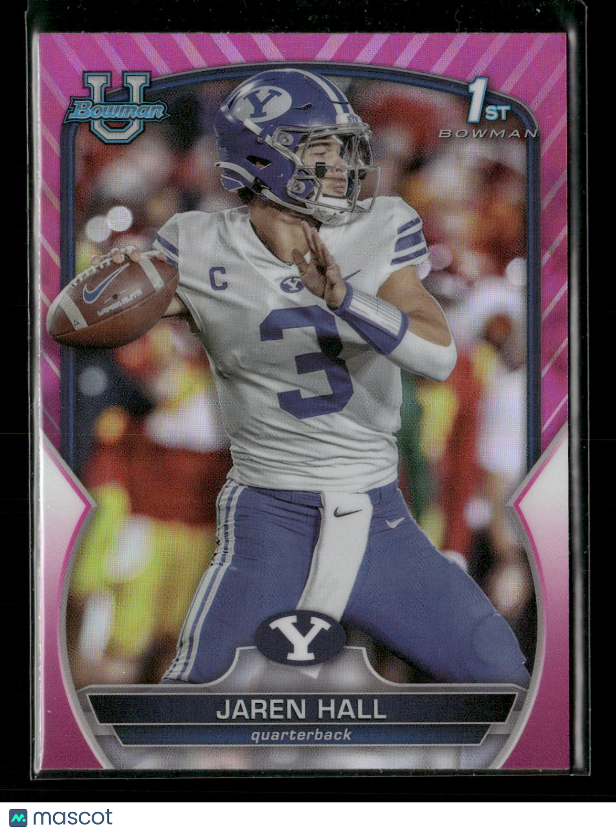 2022 Bowman Chrome University Football Jaren Hall #85 Pink Refractor 1st Bowman