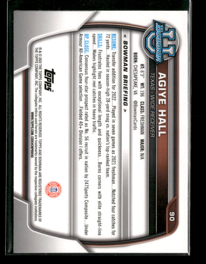 2022 Bowman Chrome University Football Agiye Hall #90 Pink Refractor 1st Bowman