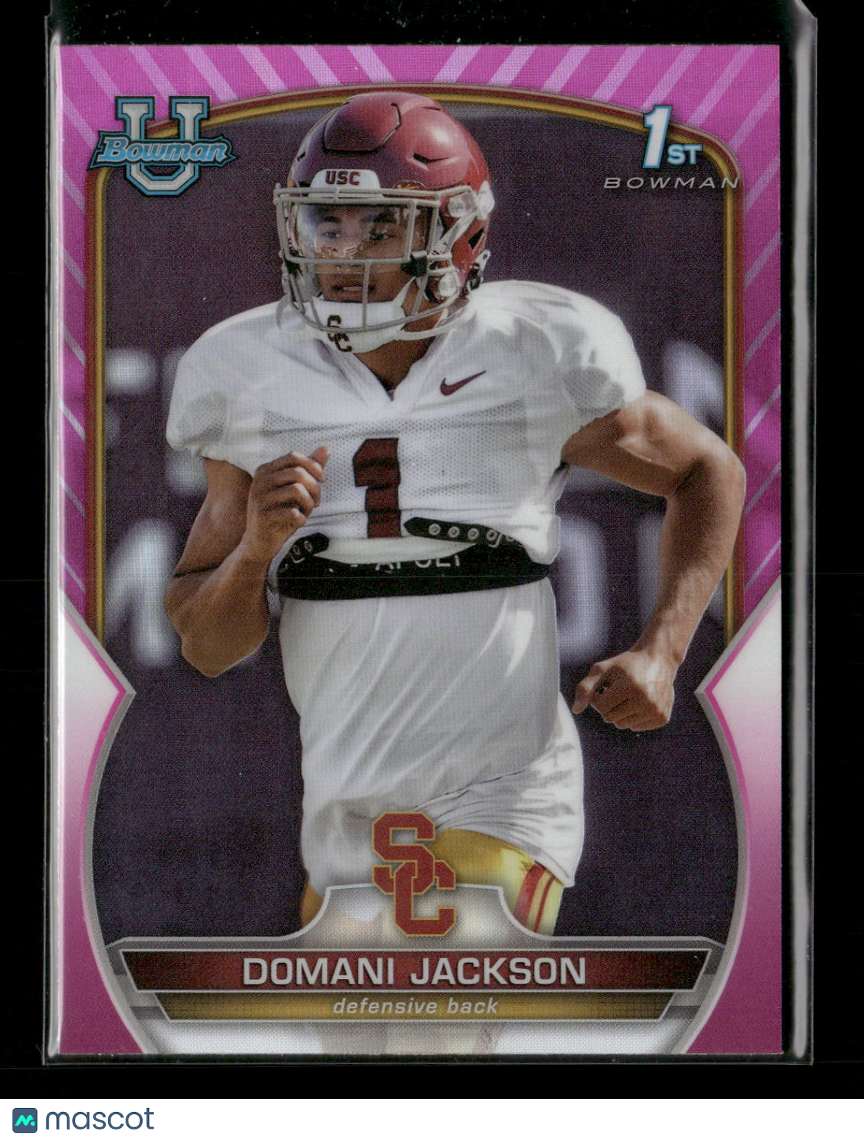 2022 Bowman Chrome University Football Domani Jackson #91 Pink Refractor 1st Bowman