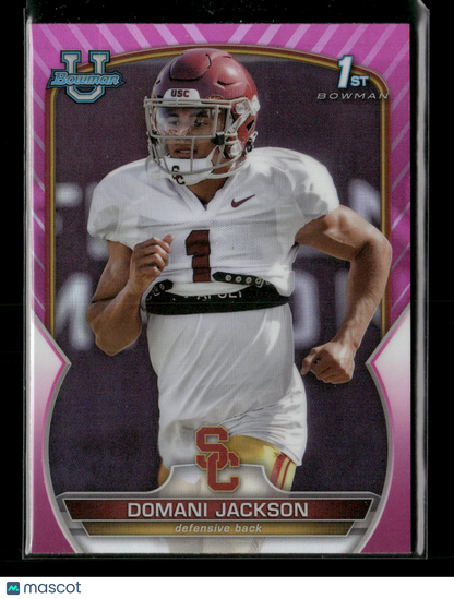 2022 Bowman Chrome University Football Domani Jackson #91 Pink Refractor 1st Bowman