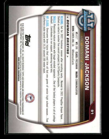 2022 Bowman Chrome University Football Domani Jackson #91 Pink Refractor 1st Bowman