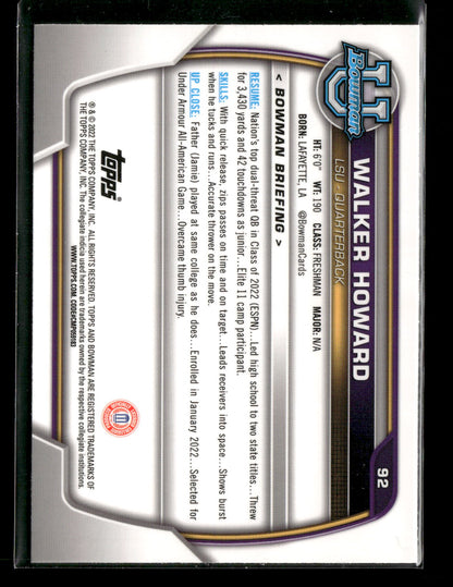 2022 Bowman Chrome University Football Walker Howard #92 Pink Refractor 1st Bowman