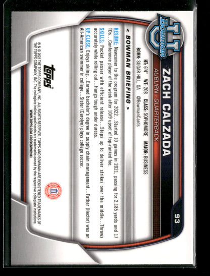 2022 Bowman Chrome University Football Zach Calzada #93 Pink Refractor 1st Bowman