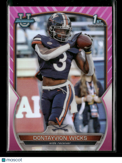 2022 Bowman Chrome University Football Dontayvion Wicks #96 Pink Refractor 1st Bowman