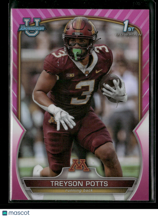 2022 Bowman Chrome University Football Treyson Potts #97 Pink Refractor 1st Bowman
