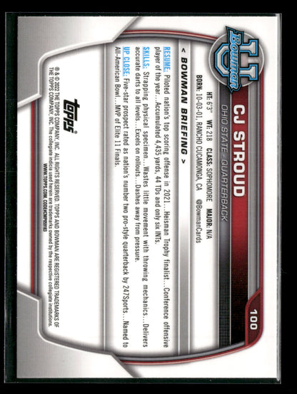 2022 Bowman Chrome University Football C.J. Stroud #100 Pink Refractor