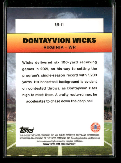 2022 Bowman Chrome University Football Dontayvion Wicks #RM-11 Ramblin’ Man