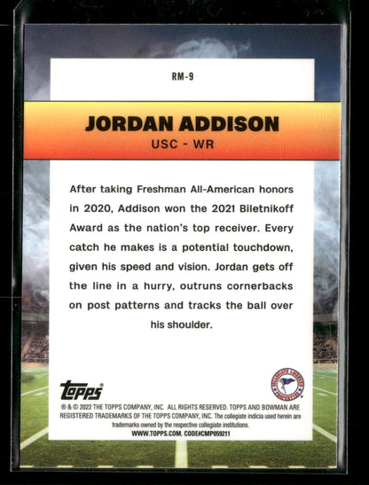 2022 Bowman Chrome University Football Jordan Addison #RM-9 Ramblin’ Man