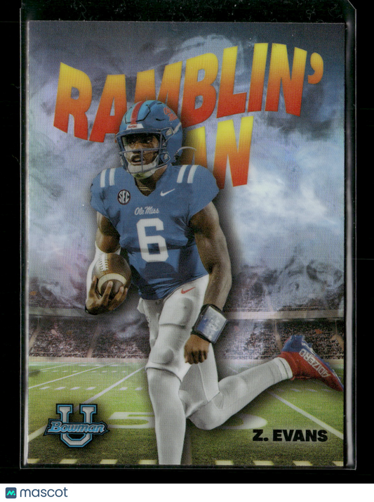 2022 Bowman Chrome University Football Zach Evans #RM-3 Ramblin’ Man