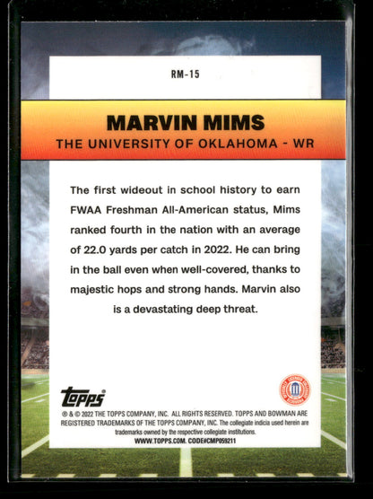 2022 Bowman Chrome University Football Marvin Mims #RM-15 Ramblin’ Man