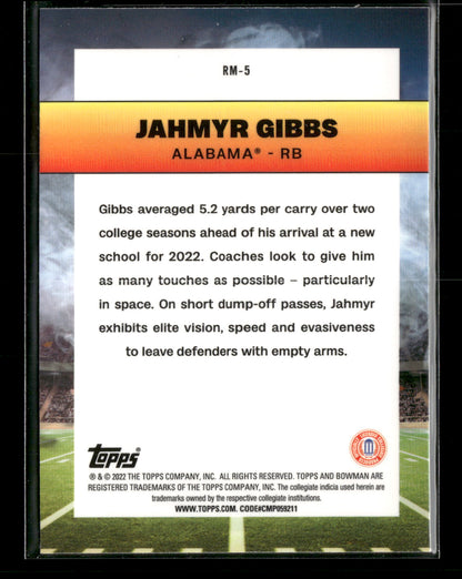 2022 Bowman Chrome University Football Jahmyr Gibbs #RM-5 Ramblin’ Man