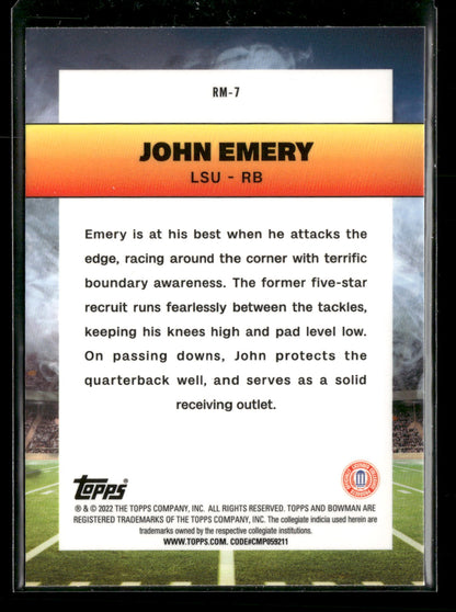 2022 Bowman Chrome University Football John Emery #RM-7 Ramblin’ Man